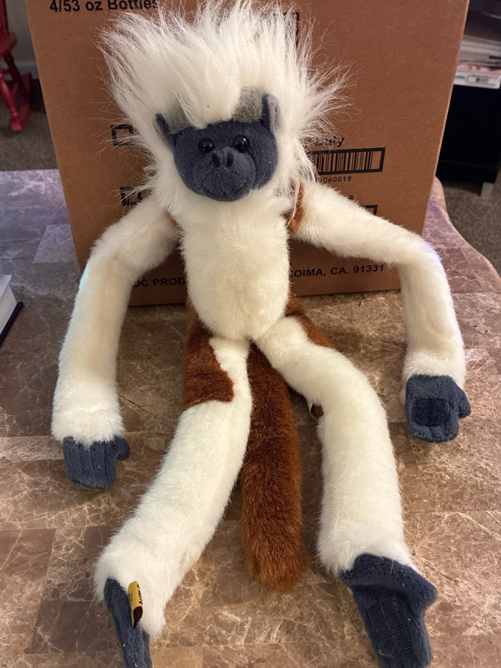 Wild Republic Long-Limbed Tamarin Plush Monkey Cream Fur Gray Tail 17”